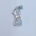 Silber Zirkon Katze Anhänger DIY Schmuck Zubehör Strass Süße Tier Halskette Charm Teil - Silberne Basis Mikro-Eingelegter Strass Katze Stil Zwei (15)