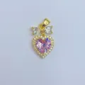 Rosa Zirkonia Herz mit Schleife Anhänger vergoldete Halskette DIY Schmuck Accessoire. - Goldene Basis Rosa Herz Schleife Strass Stil (16)