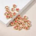 18K vergoldete Messing quadratische Buchstaben Anhänger mit roter Emaile DIY Schmuck - Buchstabe A / 9mm x 11mm / Gold/Rosarot