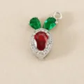 Detailed close-up of a carrot shaped pendant with red and green stones and sparkling white zircons. - Pendant Only (Without Chain) / Silver