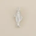 Silver-tone metal fish pendant detail, textured scale design and loop for DIY crafts. - Silver