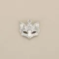 Silver fox mask metal pendant detail, exquisite carved pattern DIY charm jewelry accessory. - Silver