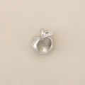 Close-up detail of silver-tone hollow apple pendant with sparkling cubic zirconia charm. - Silver