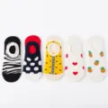 Sommer unsichtbare flache Baumwollsocken für Damen, 5er-Set mit süßen Mustern, atmungsaktiv. - Farbmix Set 5