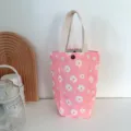 Sac cabas en toile rose avec motif de marguerites mignonnes, porte-tasse portable et petit sac. - Motif de Marguerite Rose