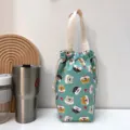 Niedliche Canvas Wasserflasche Tasche mit Hundemuster, tragbare Kordelzug Huelse fuer Becher. - Cyanfarbener Hundekopf-Stil / Mehrfarbig
