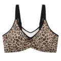 Plus size seamless leopard print bra with black straps and supportive underwire design - 32/70 / Leopard Print B