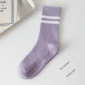 Purple anti-slip yoga socks with white stripes and grip dots for pilates and fitness workouts. - One Size - Yoga Socks / Light Purple