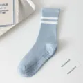 Light blue non-slip yoga socks with white stripes and grip dots, comfortable cotton pilates socks. - One Size - Yoga Socks / Sky Blue