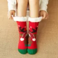 Women Christmas plush fleece lined floor socks cute reindeer winter warm non slip slipper socks - One Size / AB Red Deer