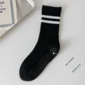 Black grip yoga socks with white stripes, non-slip pilates and fitness athletic socks. - One Size - Yoga Socks / Black