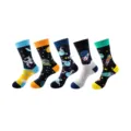 Men cartoon space astronaut crew socks 5 pairs stylish casual streetwear cotton socks - One Size / Group 41 (246+247+248+249+250)