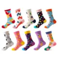 Colorful patterned mid-calf socks set for men and women, 10 pairs casual cotton fun socks. - Combination 12