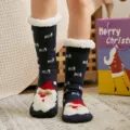 Cozy fleece-lined Christmas socks for women, warm winter thermal floor socks with cute Santa. - One Size / Navy Santa