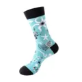 Blue Ocean Theme Mid-Calf Socks with Black Toe and Heel Casual Cotton Unisex Crew Socks - One Size / Jellyfish & Starfish