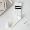 Women white anti-slip yoga socks with black stripes, cotton pilates sports socks for fitness. - One Size - Yoga Socks / White