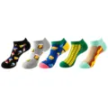 5 Paar bunte niedrige Knöchelsocken mit lustigen Lebensmittelmustern wie Eis und Bier. - Einheitsgröße / Lustiges Essen Set