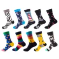 Colorful patterned crew socks 10-pack variety style, trendy casual socks for men and women. - Combination 9