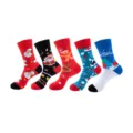 Mens Christmas mid-tube socks, cute cartoon pattern cotton casual socks, 5 pairs pack. - One Size / Group 48 (214+215+216+217+218)