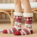 Damen Weihnachten flauschige kuschelige dicke warme Winter Haus Pluesch Socken neu - Einheitsgröße / Weinroter Herz-Hirschkopf