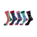 Colorful cartoon printed mid-calf socks, stylish streetwear cotton socks 5-pair set - One Size / Group 50 (197+199+224+230+251)