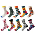Colorful patterned crew socks 10-pair set, casual cotton fashion socks for men and women. - Geometric Series 1
