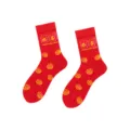 Rote Mittelsocken für das chinesische Neujahr, festliches Jacquard-Design mit Glückssymbolen. - Einheitsgröße / Glücksmünze