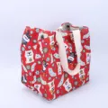 Japanese style red canvas bento bag, cute lunch handbag for students and office workers. - Snap Button Style / Red