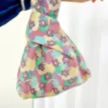 Japanischer Stil Knoten Handtasche aus Leinen mit süßem Cartoon Bär Muster für Damen. - Rosa Bär