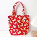 Rode canvas schattige hond print tote bag draagbare kleine bento handtas voor dagelijks - Hond / Rood