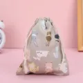 Mini borsa di stoccaggio in cotone con simpatica stampa di coniglio, ideale per monete e rossetto. - Coniglio grigio