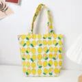 Fresh lemon pattern canvas tote bag, casual portable shopper bag for daily use and shopping. - Lemon / White