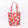 Red canvas bento bag with cute Japanese dog and fan print, casual daily handbag variant. - Zipper Style / Red