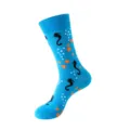 Blaue Socken im Ozean-Design mit Seepferdchen und Seesternen für Damen und Herren. - Einheitsgröße / Seepferdchen & Muschel