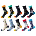 10 pairs of fun space astronaut pattern mid-calf cotton socks, casual trendy socks for men and women. - Space Series
