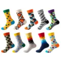 colorful patterned mid-calf cotton socks 10-pair set for men and women daily wear - Geometric Series 2
