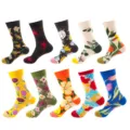 Colorful floral pattern mid-tube casual socks, 10-pair set, comfortable cotton knitwear. - Floral Series