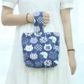 Japanische Katzen Leinwand Handtasche, minimalistische Handgelenk Tasche fuer Alltag. - Katzen-Silhouette-Druck