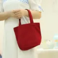 Solid color canvas lunch tote bag, portable small handbag and bento bag for daily use. - Burgundy