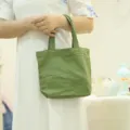 Solid green canvas lunch bag handbag, portable cotton tote bag for daily work or student use - Army Green