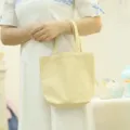 Simple solid color canvas tote bag portable lunch box handbag office worker bento bag - Khaki