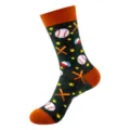 Stylish men's mid-calf crew socks featuring fun baseball and star print with orange contrast toe and heel. - One Size / Dark Green Baseball (409)