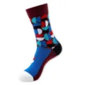 Men's colorful geometric crew socks, stylish knit fashion socks for daily wear and outdoor. - One Size / Geometric Semicircle Contrast (432)
