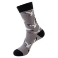 Fashion seagull print crew socks with black contrast heel and toe for men and women. - One Size / Seagull Pattern (W020-360)