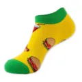 Trendy yellow green fast food print ankle socks, creative hamburger pattern boat socks summer. - One Size / Bright Yellow (Burger C123)