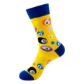 Colorful billiard balls pattern crew socks for men, stylish yellow and blue casual cotton socks. - One Size / Yellow Billiards 8 Ball (410)