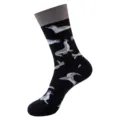 Fashionable black crew socks for men and women, featuring cute seal patterns and warm ribbed cuffs. - One Size / Seal Pattern (W020-362)