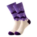 Trendy women's mid-calf socks with dopamine ice cream design in cute purple and beige tones. - Purple Ice Cream Contrast (382)