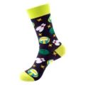 Stylish casual crew socks featuring fun bowling and volleyball patterns with neon green details. - One Size / Dark Purple Bowling Volleyball (414)