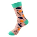 Fashionable crew socks featuring hockey sports pattern, pink and green stylish casual socks for men. - One Size / Pink Hockey Ice Hockey (415)